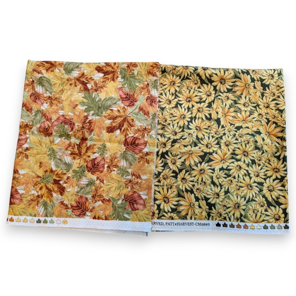 2 pc Timeless Treasures Fabric Autumn Harvest Fall Leaves Sunflowers Fat Quarter